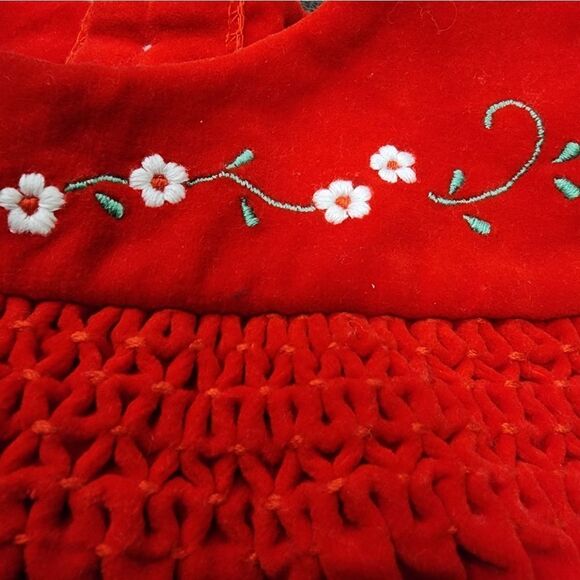 Red Floral Velvety Smoked Dress - Picture 4 of 10